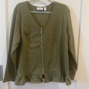 Denim And Co Zip Up Top Olive Green L EUC